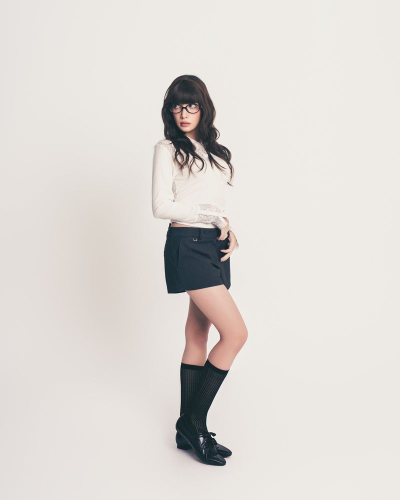 button lace hoodie top long ver. / white