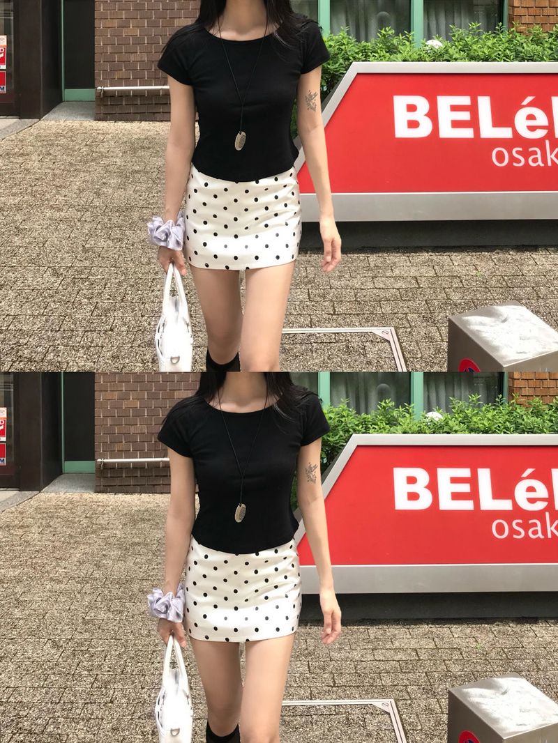 French Glow Dot Satin Mini Skirt