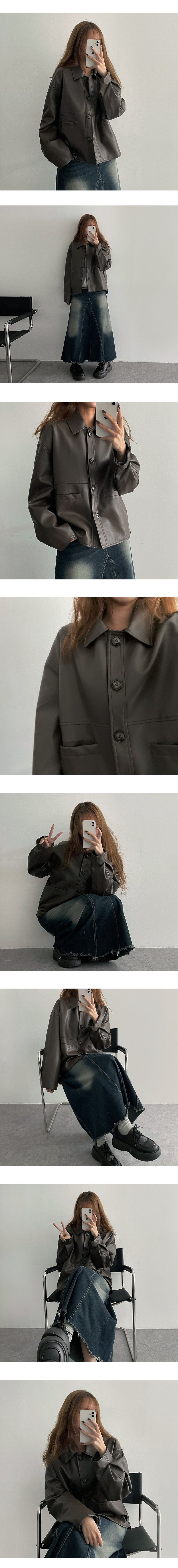neck pocket collar leather jacket