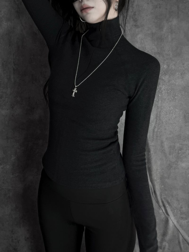 slim half-zip high-neck top (2color)