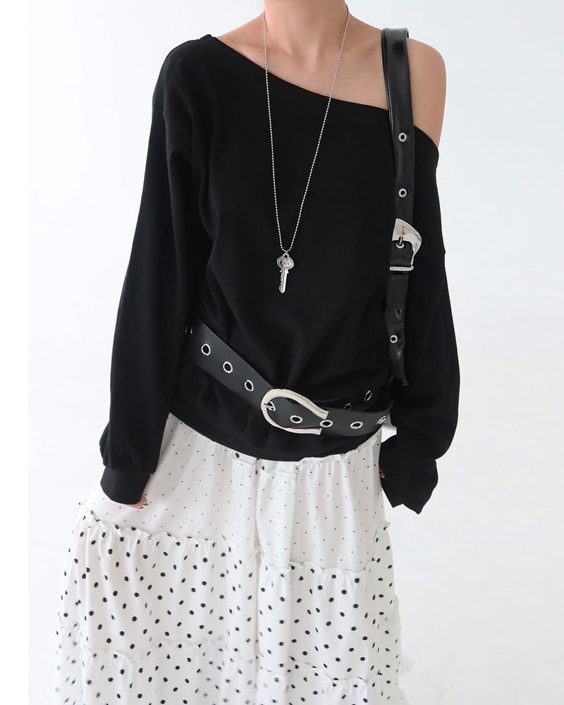 Buckle backless off-shoulder sweatshirt