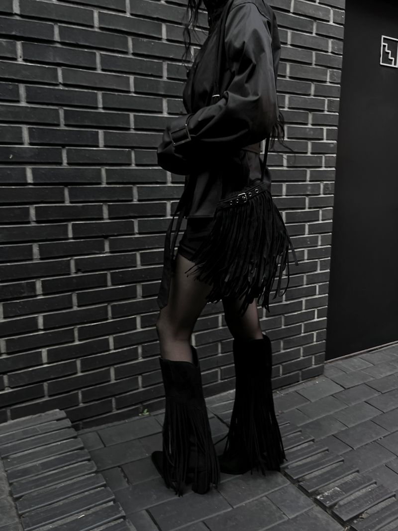 suede fringe shoulder bucket bag