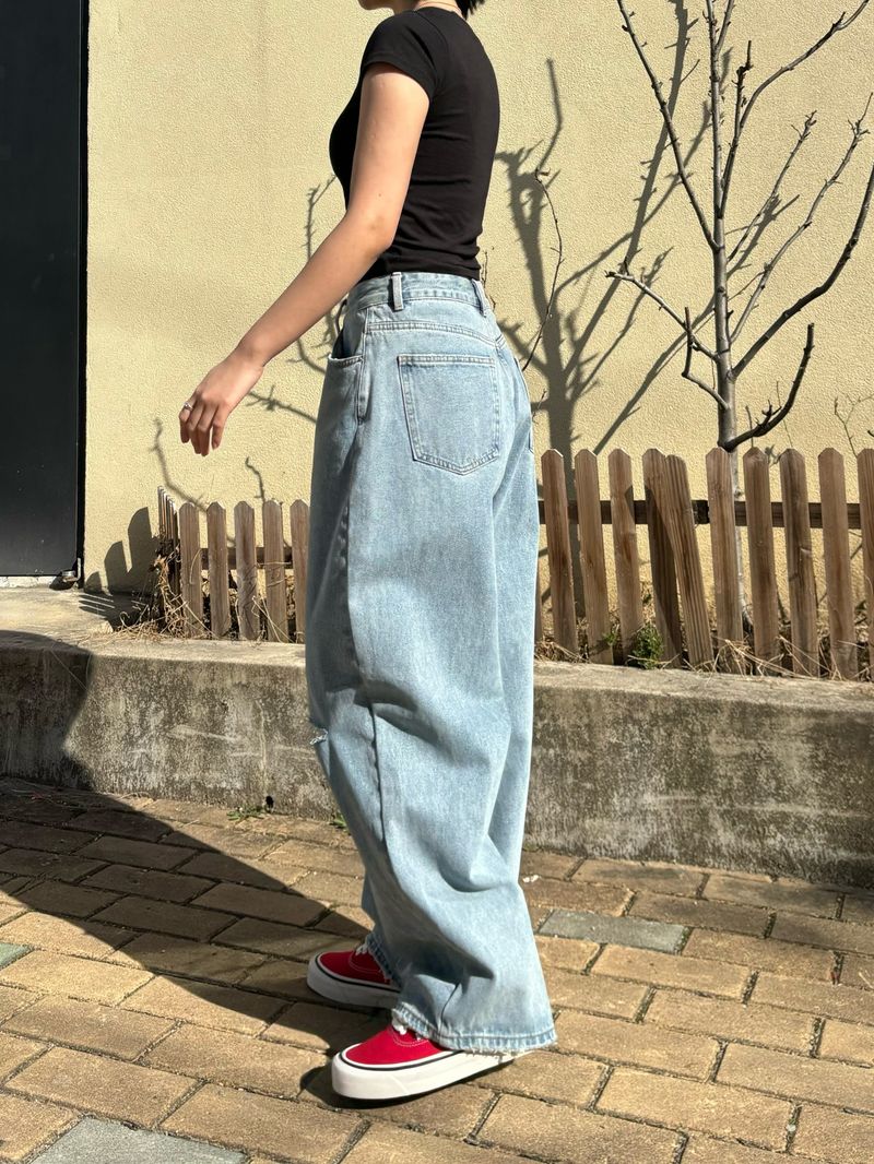 DESTROYED WIDE DENIM PANTS code 21006