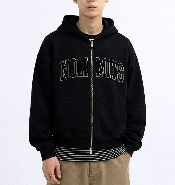 2-way Crop Fit No Limit Hooded Zip-up Black