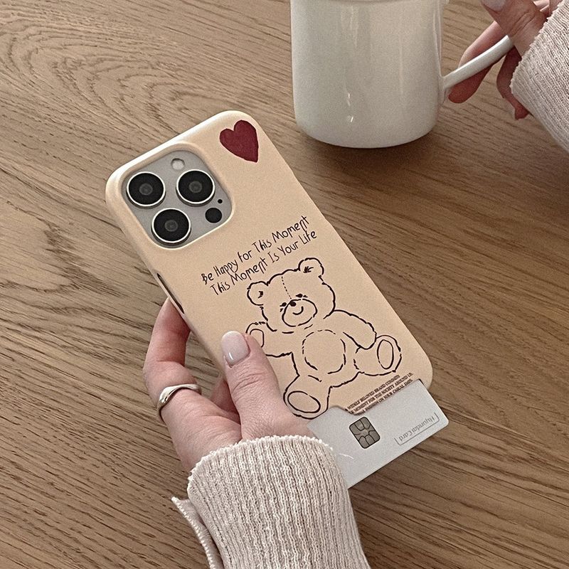 [Mademoment] fluffy strawberry bear design iphone card case