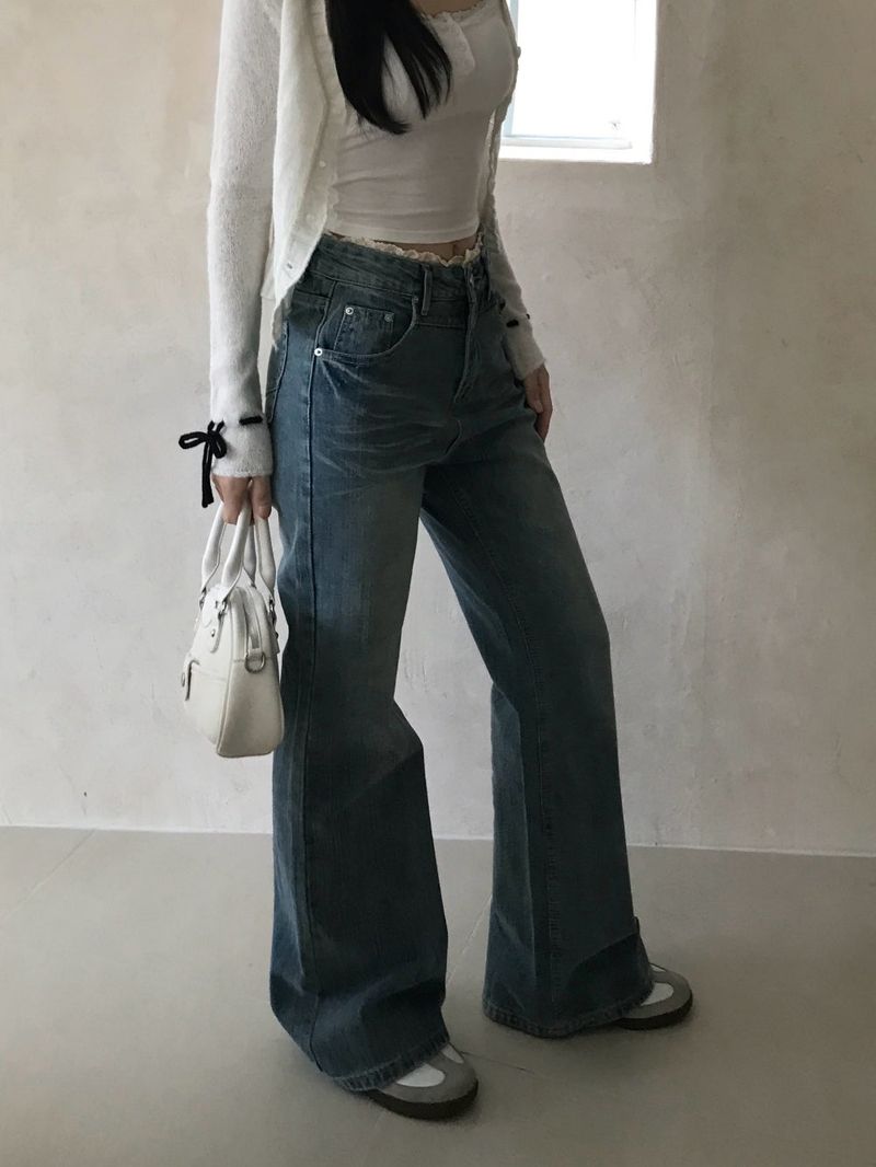 Pomel Lace Trimming Semi Bootcut Pants