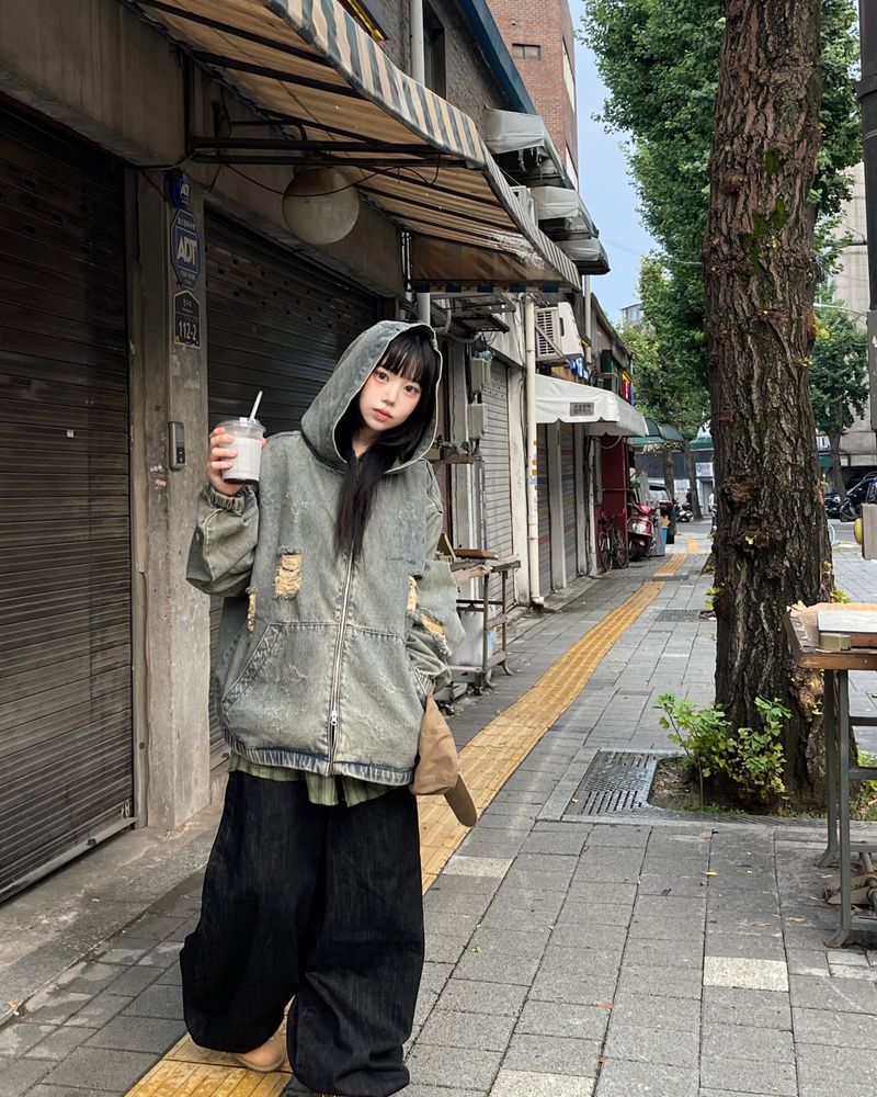 Leno black wide denim balloon pants