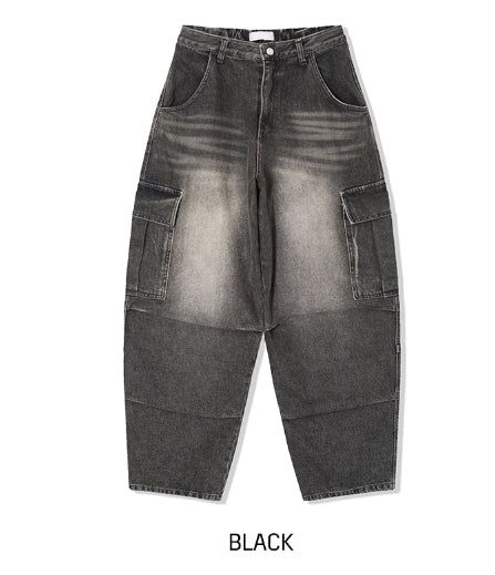 Puffer balloon half-banding denim pants