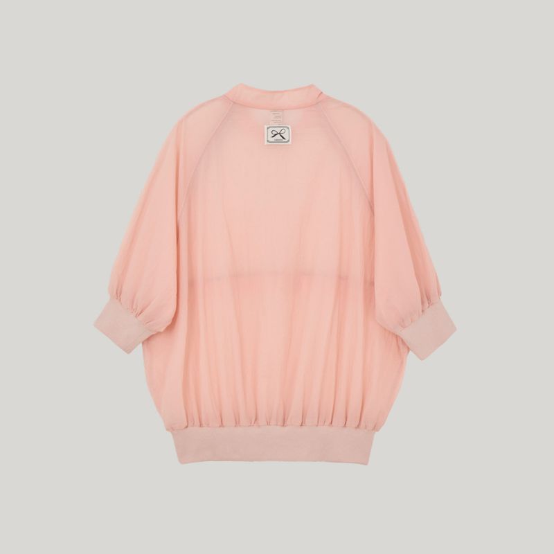 Pink Nylon Ruffle Blouse