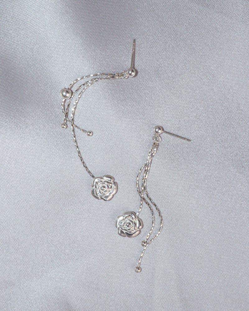 [MADE] lovely rose. rose drop chain earring (2pcs)
