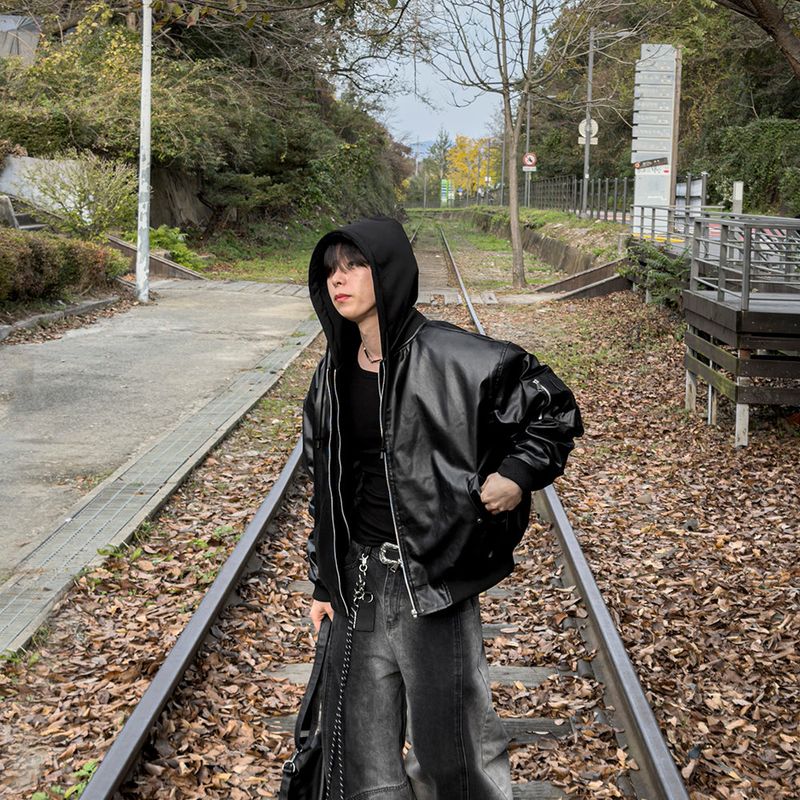 Neren Hood Bomber Leather Padding