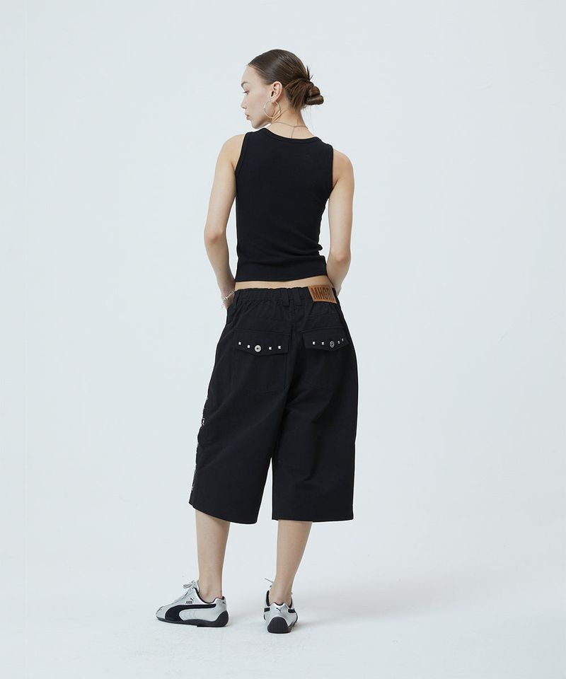 CROSS STUD TWILL SHORTS_BLACK