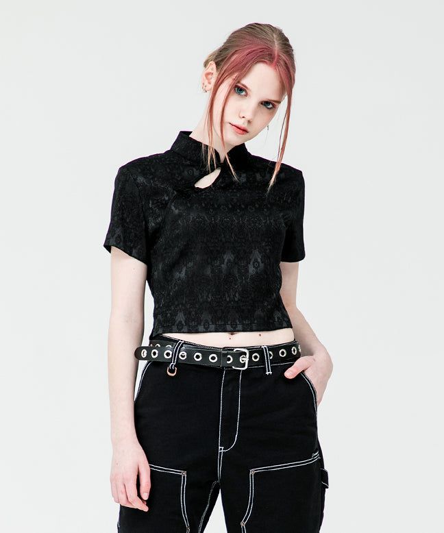 JACQUARD QIPAO CROP SHIRT