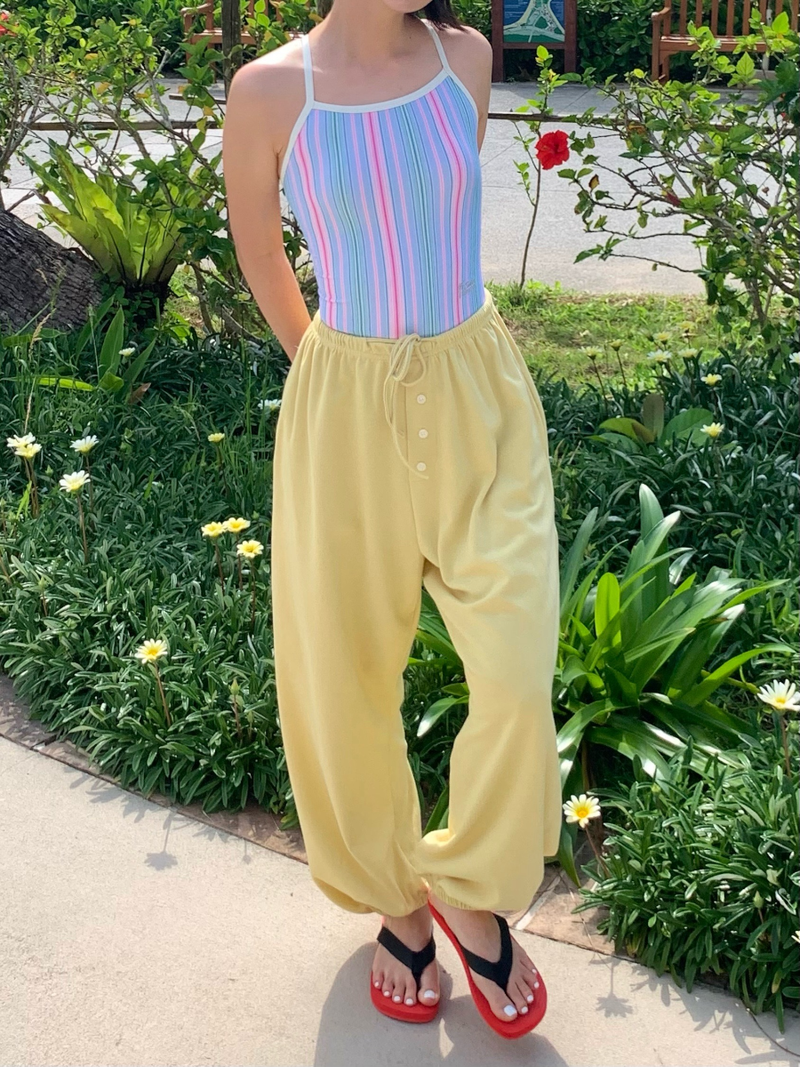 summer button point jogger pants
