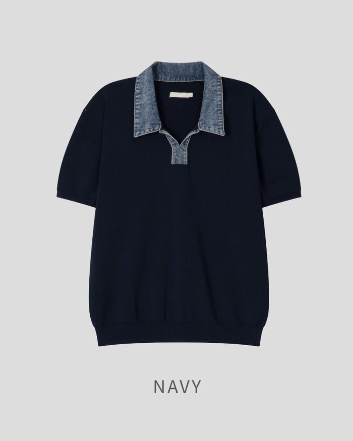 (M's) Denim Collar Half Knit