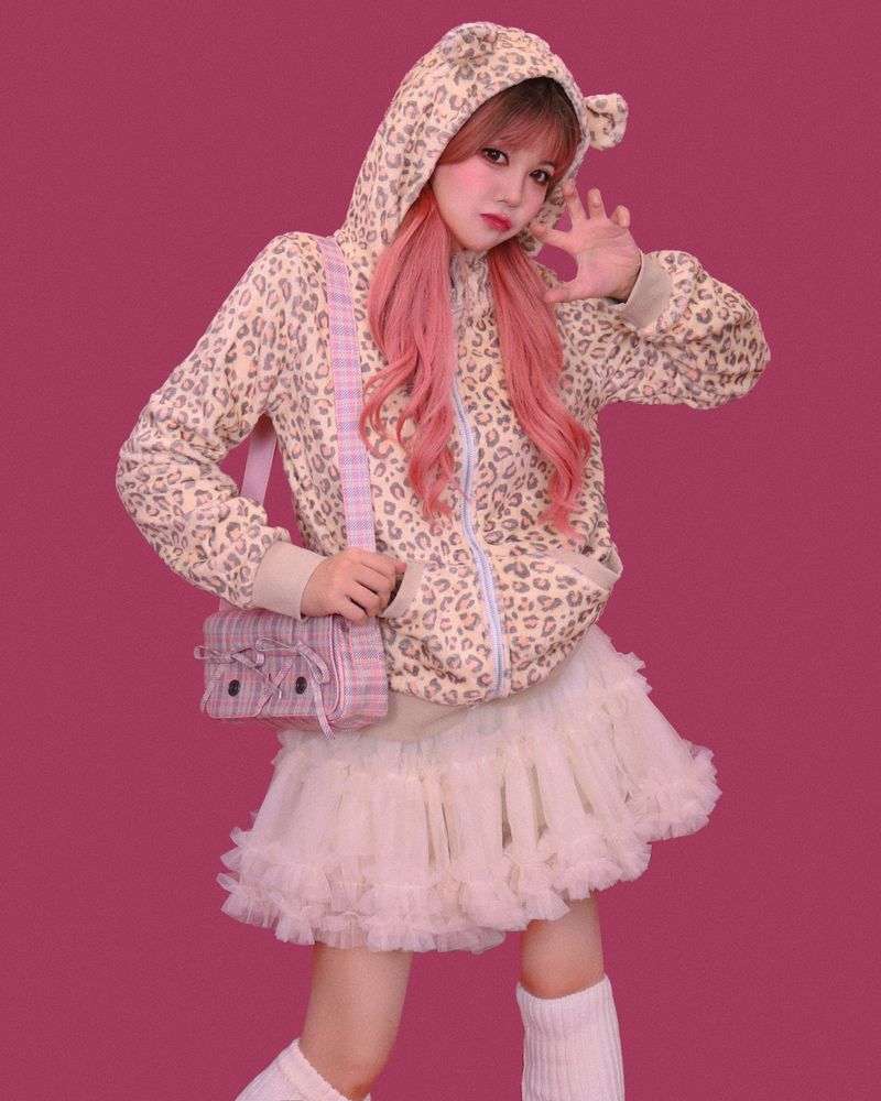 mimi leopard bear hood zip-rp (기모)