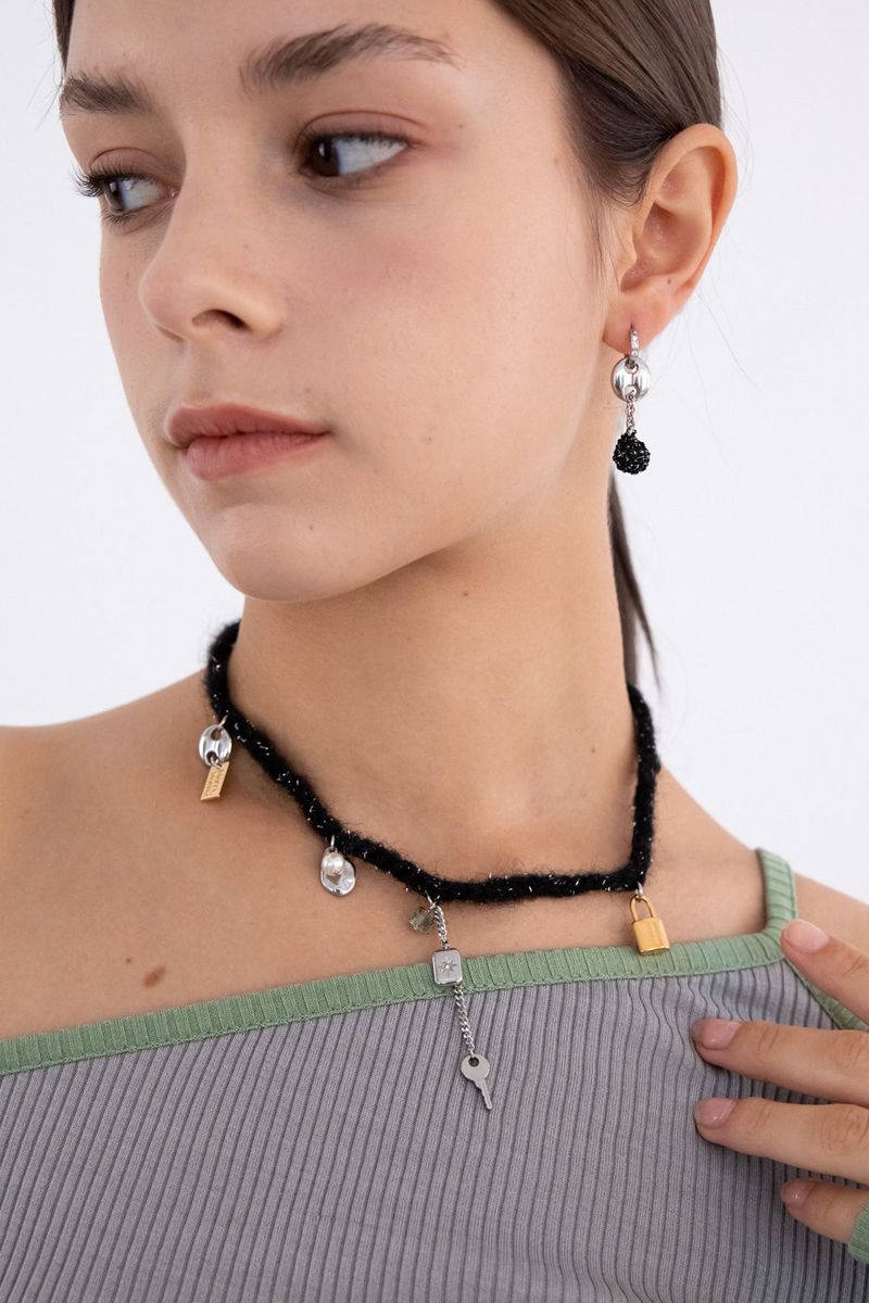 Wool black knit with unique objects necklace