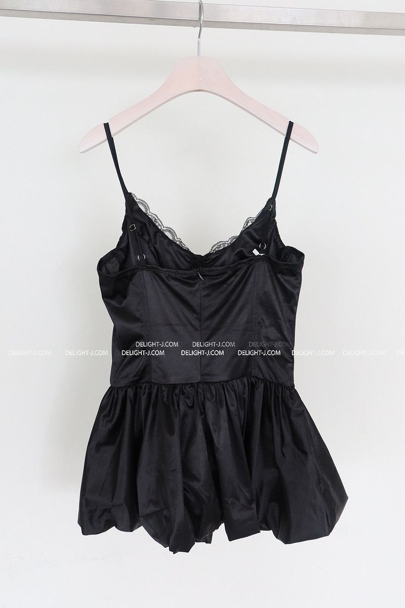 satin bustier lace balloon mini dress
