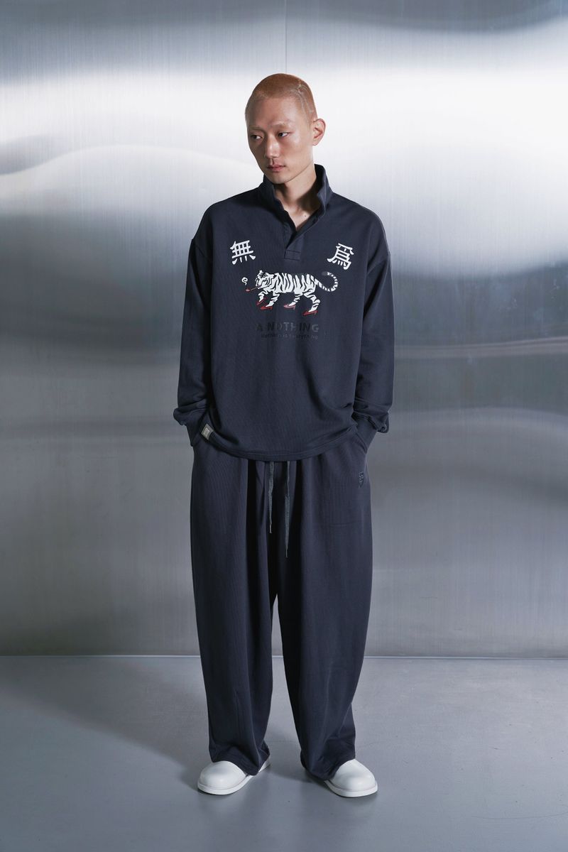 MU-WI PIN-KNIT COLLAR-TEE (Charcoal)