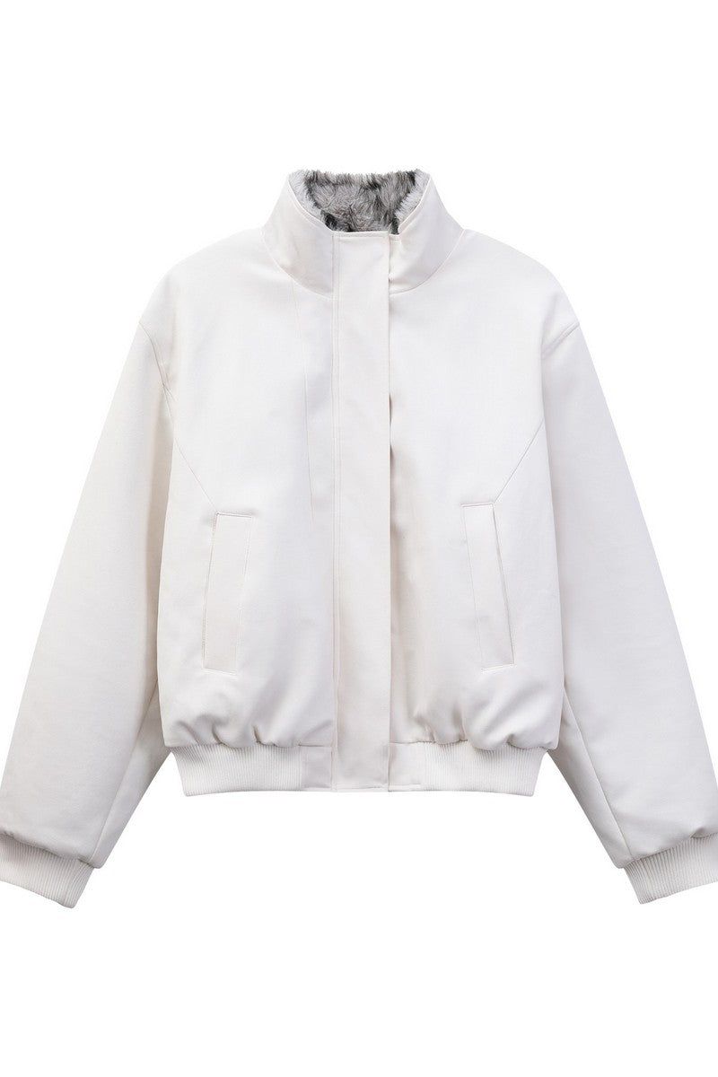 Vintage Fur Collar Bomber Jacket