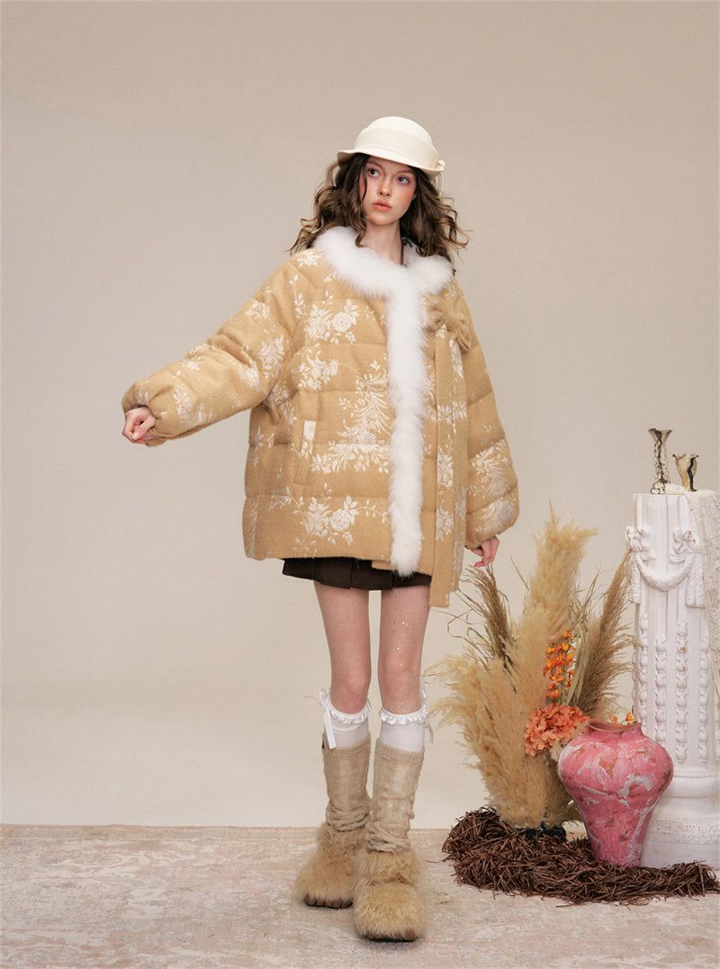 Ribbon Fur Trimming Duck Down Jacket