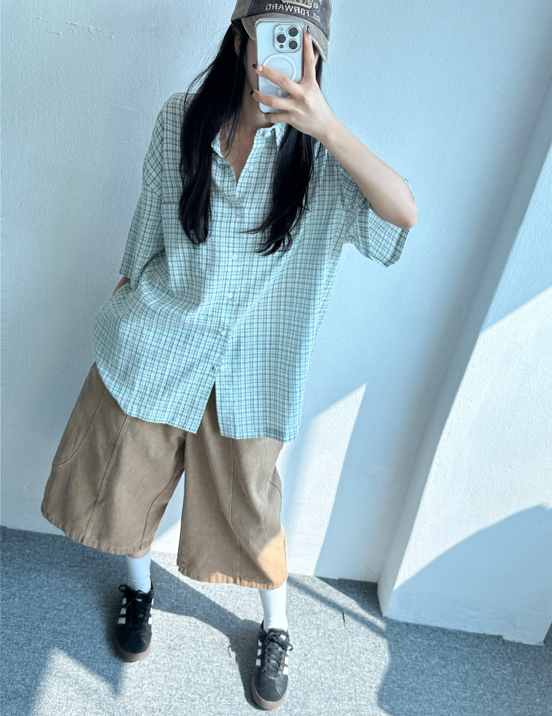 CHECK POINT BIG SHIRT💚❤🖤 - 3 COLORS