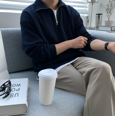 Hendes Daily Ribbed Semi-Zip Up Knit
