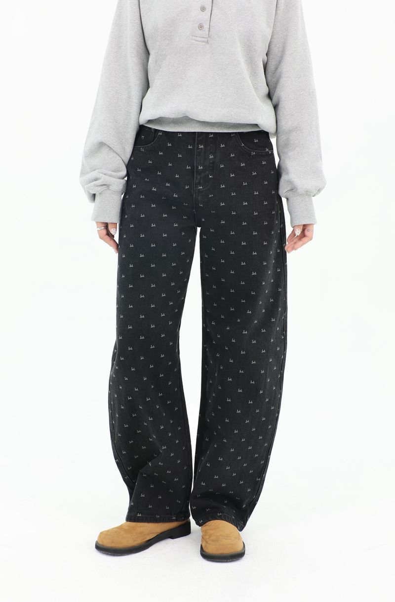 CLOUD FLEECE RIBBON PRINTED CURVED FIT DENIM_BLACK code 26010-1