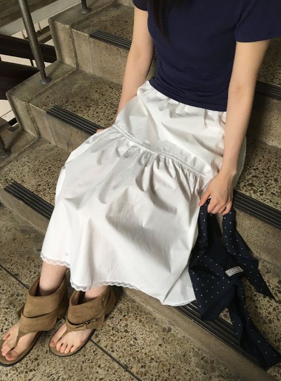 Mirato Lace Shirring Banding Long Skirt