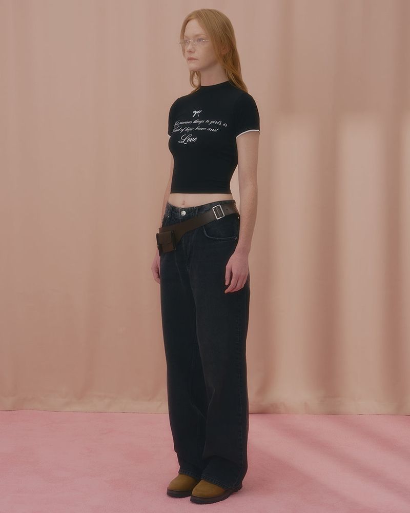 LOVE LACE CROP TSHIRT-BLACK