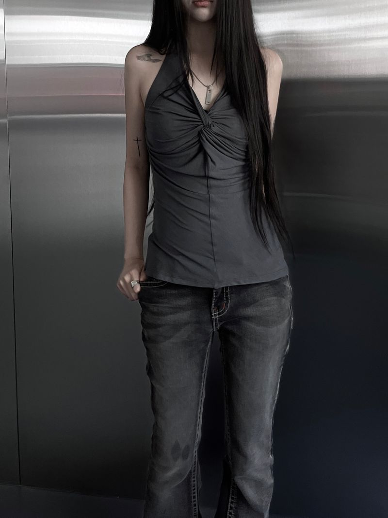 owl halter neck twist sleeveless (2color)