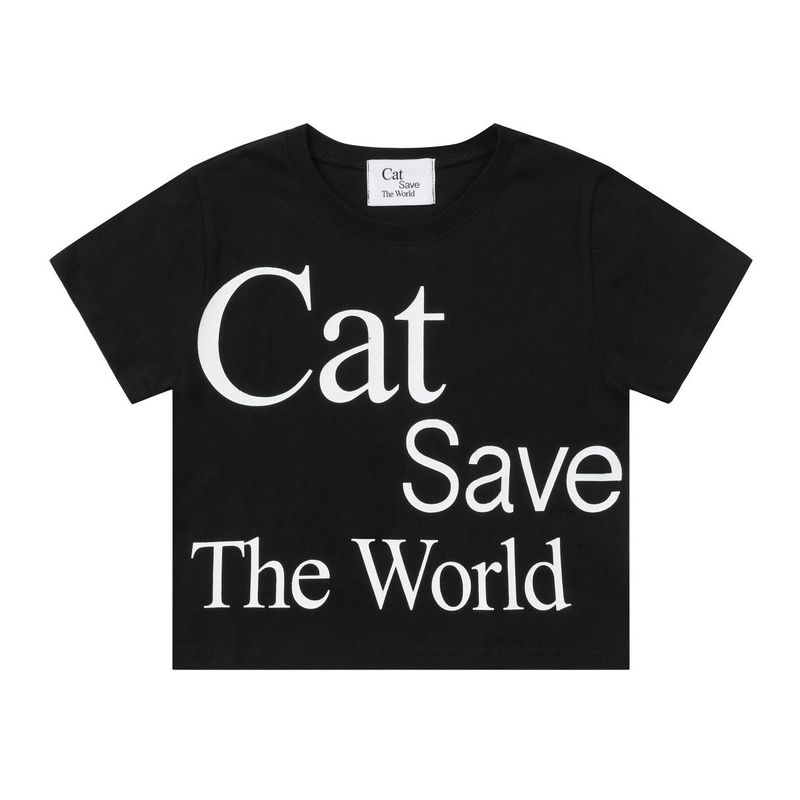 Cat Save The World（キャット セーブ ザ ワールド）の「Cat Save The World Crop T (Black, White)（Tops）」