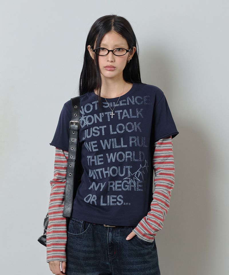 ODDSTUDIO（オッドスタジオ）の「Lettering Multi Stripe Layered Long Sleeve - NAVY（Tops）」