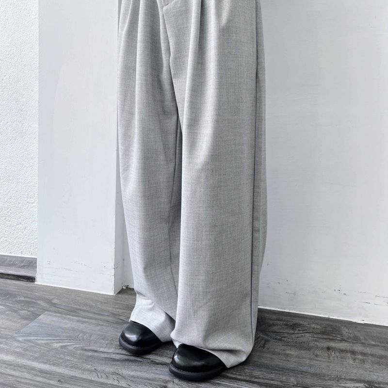 Mist Grey Asymmetric Pleat Trousers