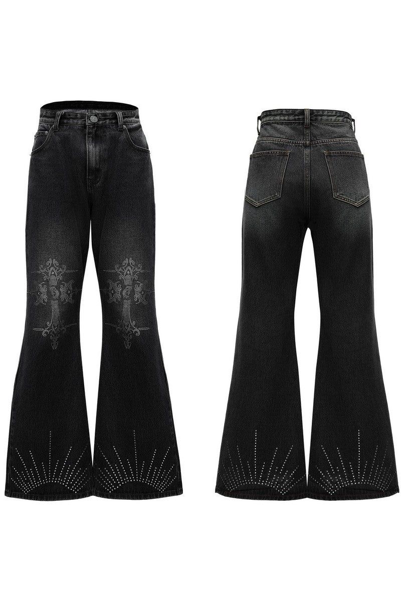 Washed Rhinestone Flare Jeans