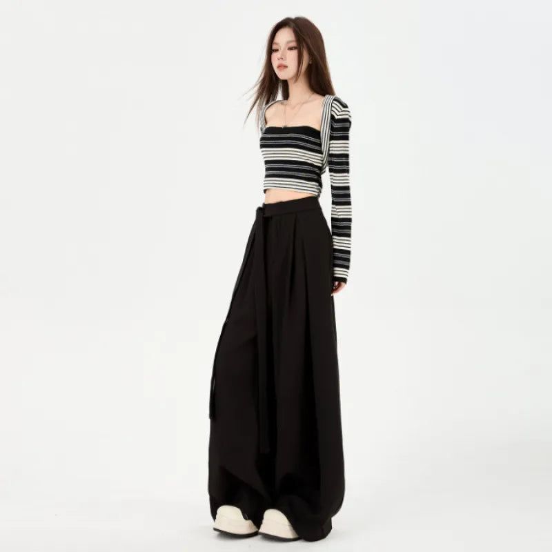 Gray Draped High Waist Wide Leg Slacks