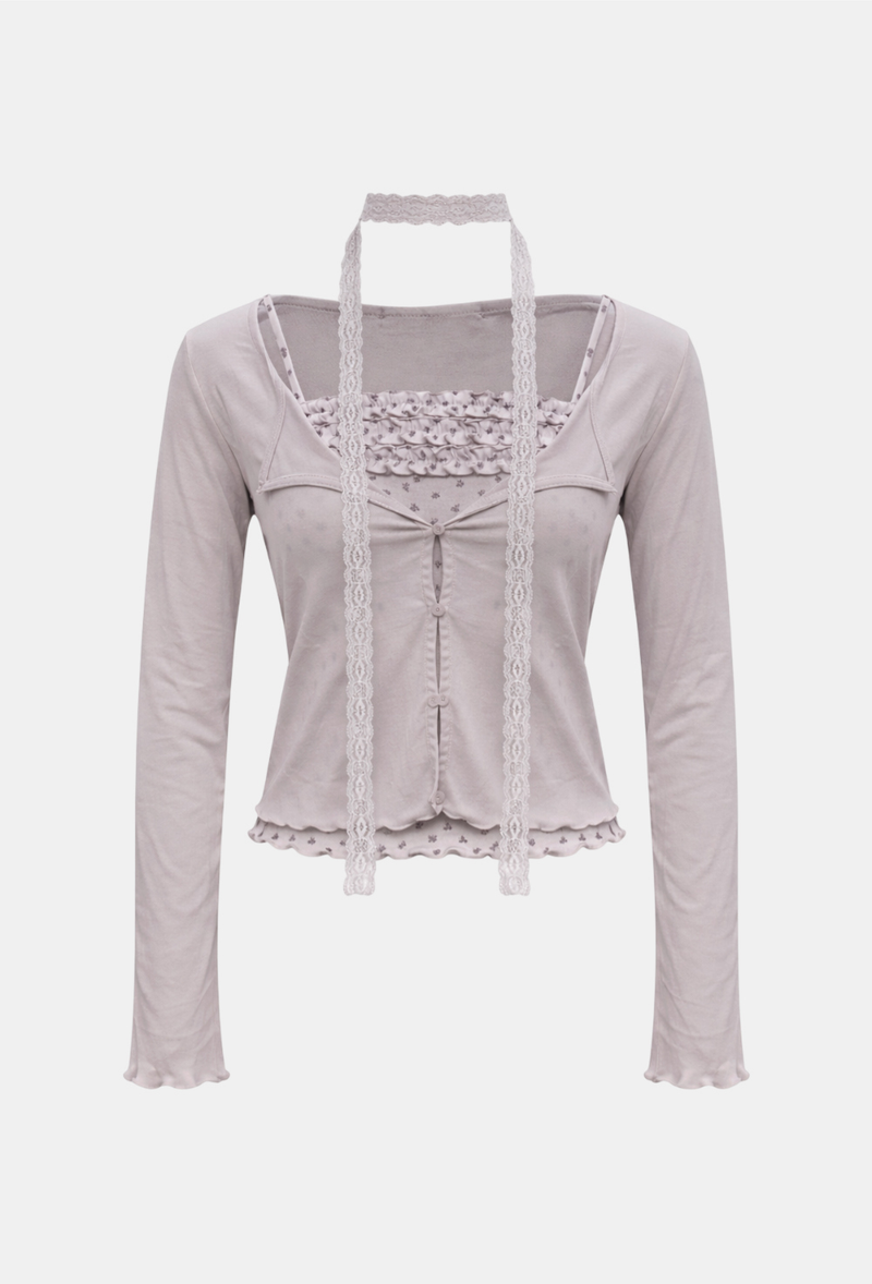 Lady Flower Scarf Top Set