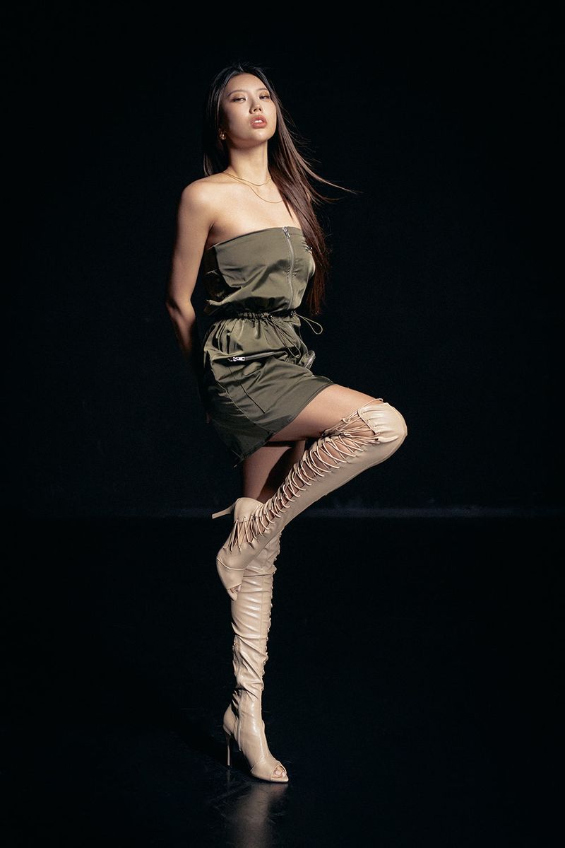 Side Point Open Toe Boots Heel(Beige)