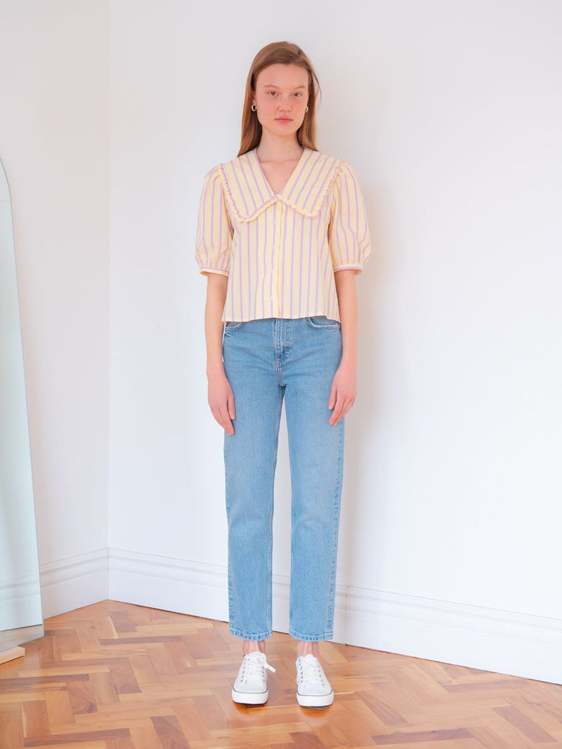 STRIPE RUFFLE COLLAR BLOUSE_YELLOW