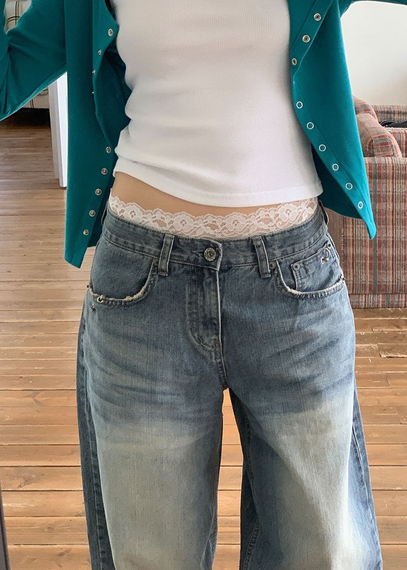 PIERCING WIDE DENIM PANTS (S-L)