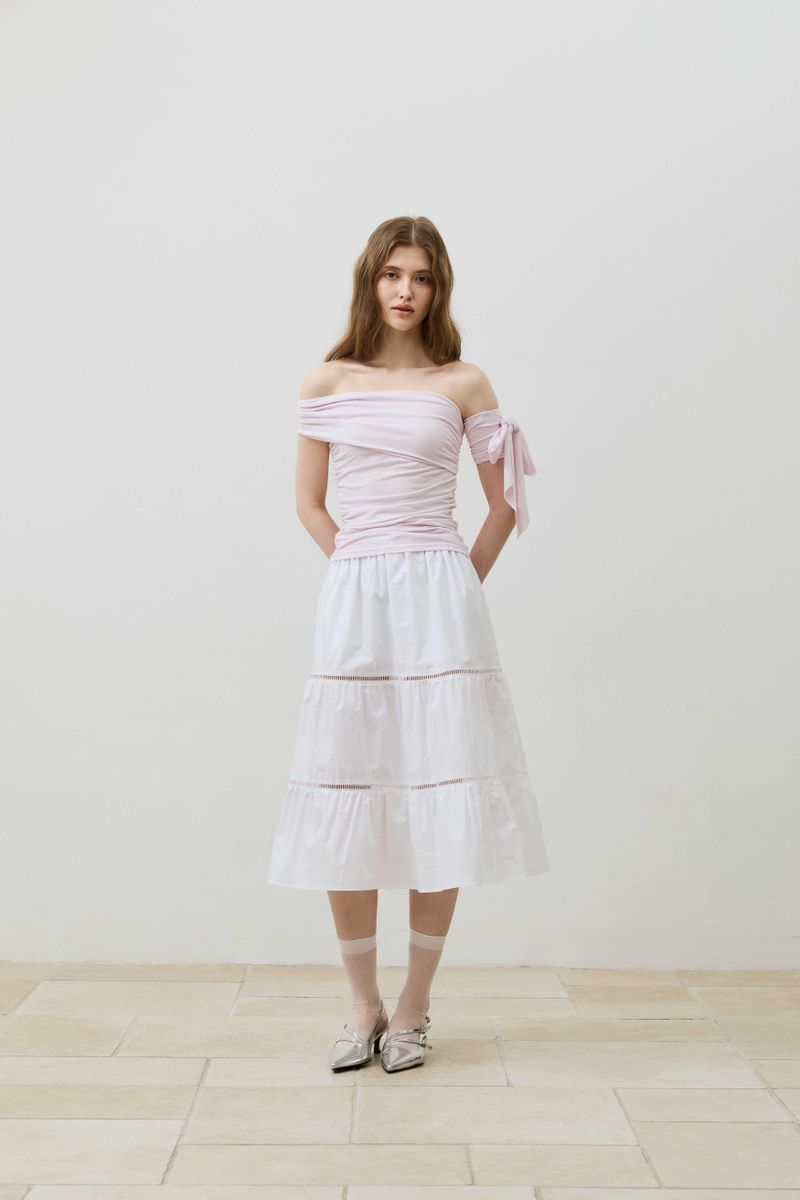RIA ONE-SHOULDER SHIRRING TOP / PALE LAVENDER