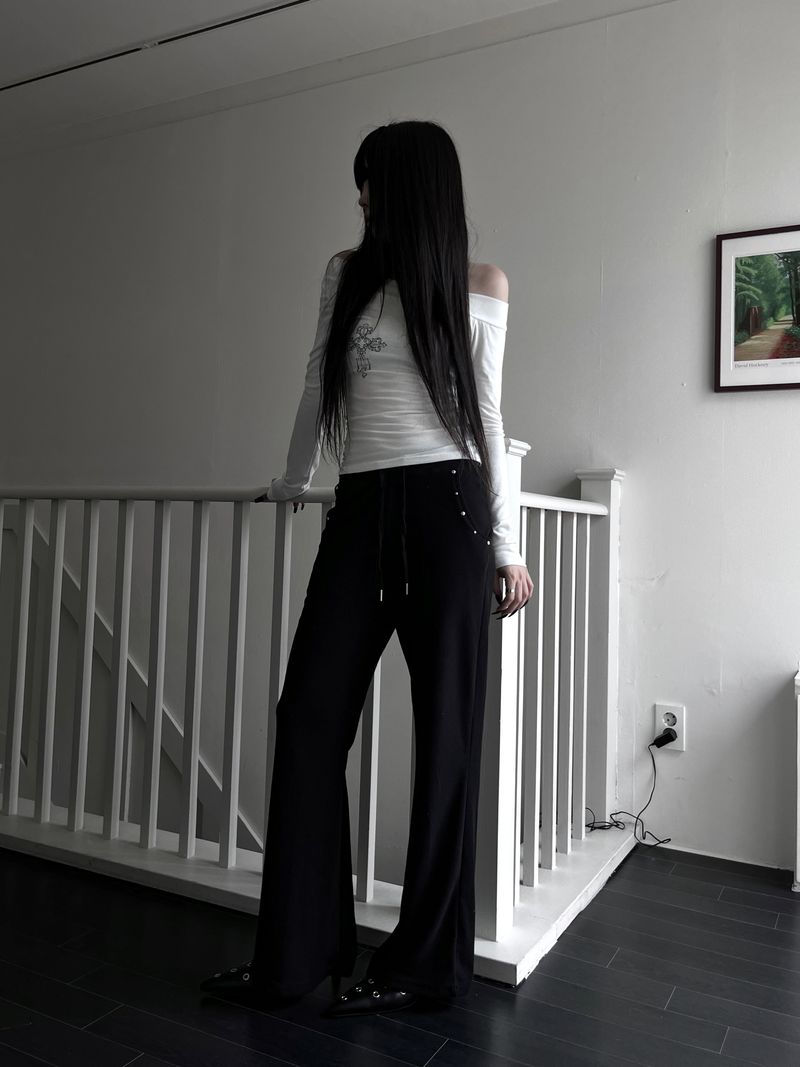 line stud bootcut pants (2color)