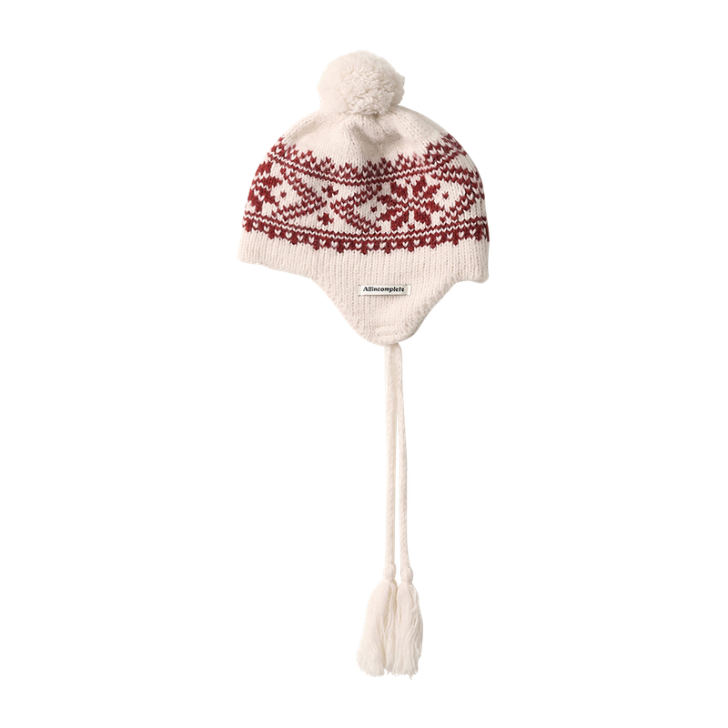Snowflake Jacquard Earflap Beanie (Ivory)