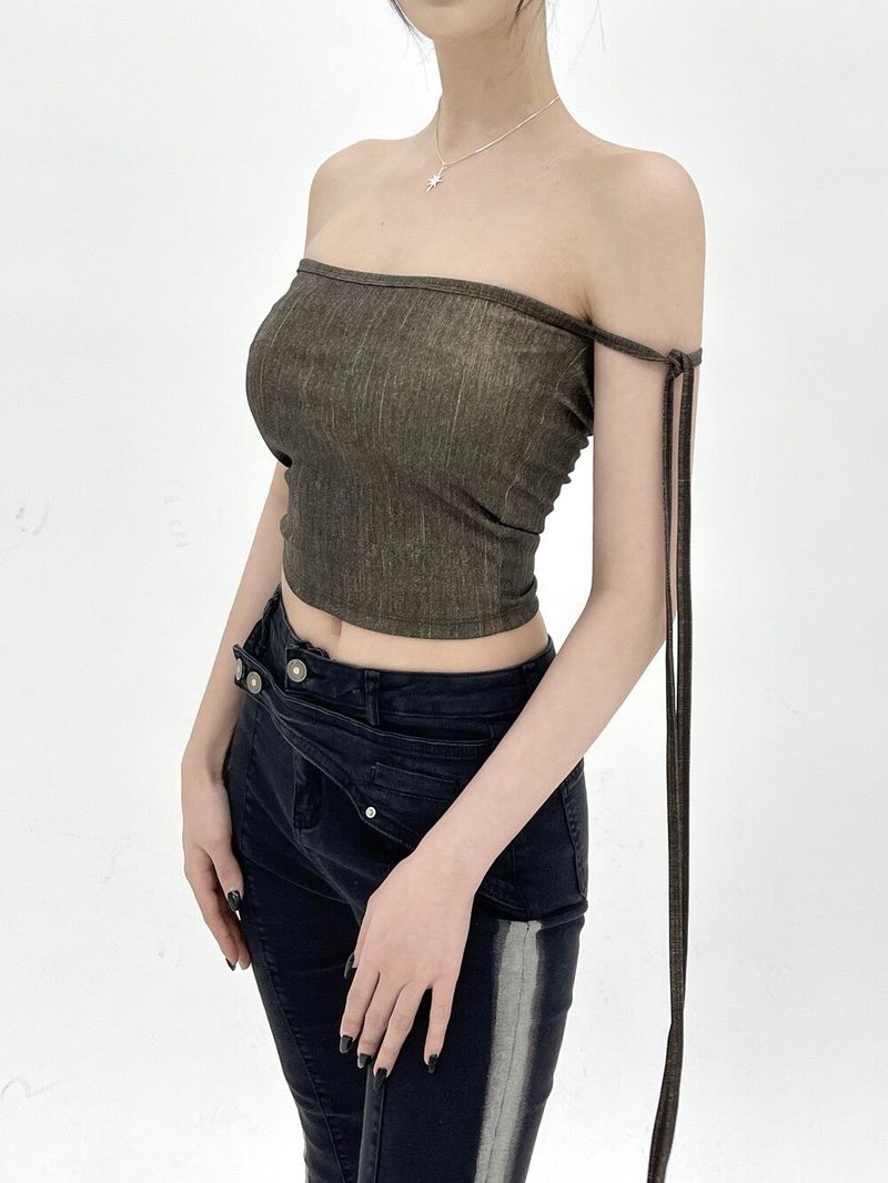 802. Denim free strap top (3color)