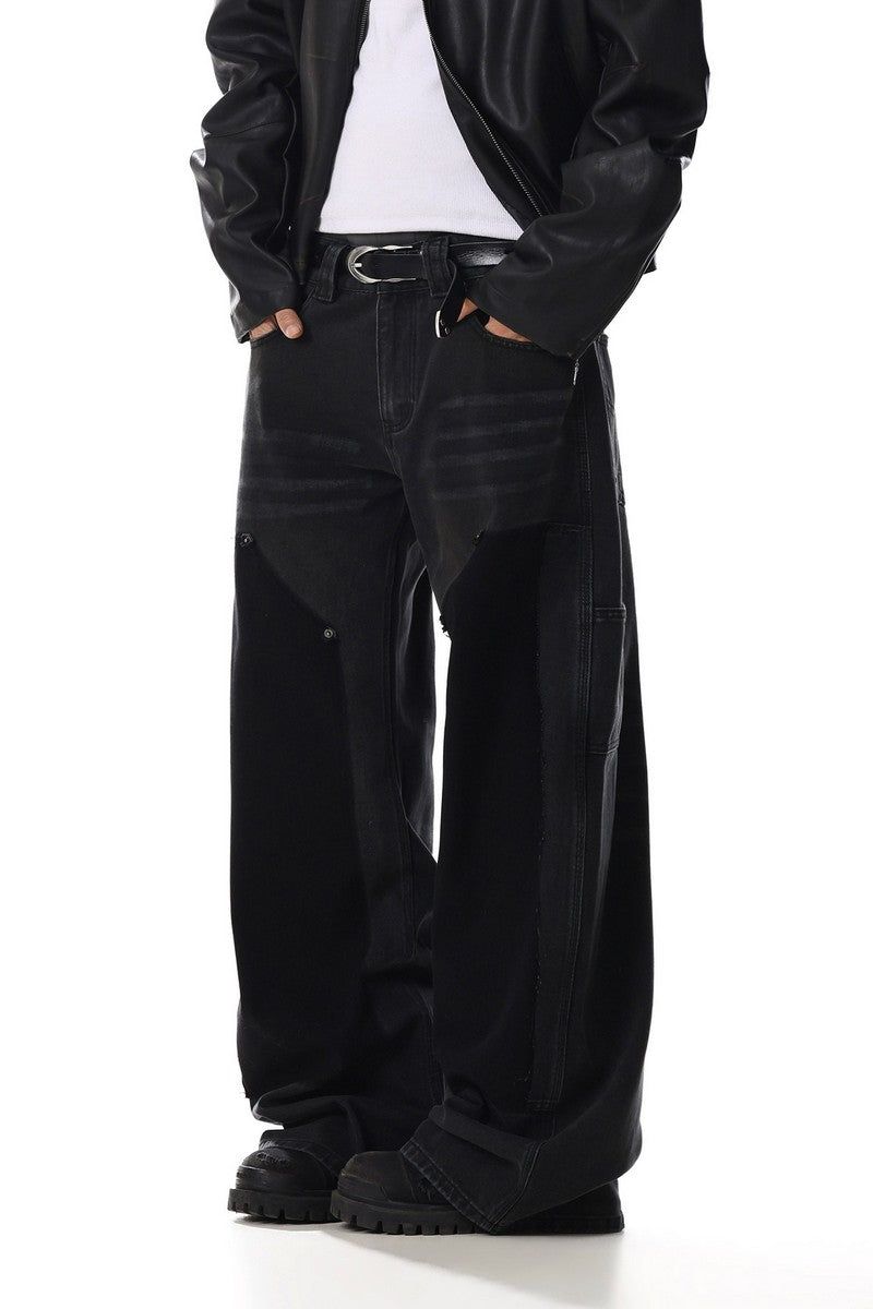 Workwear Studded Patchwork Jeans