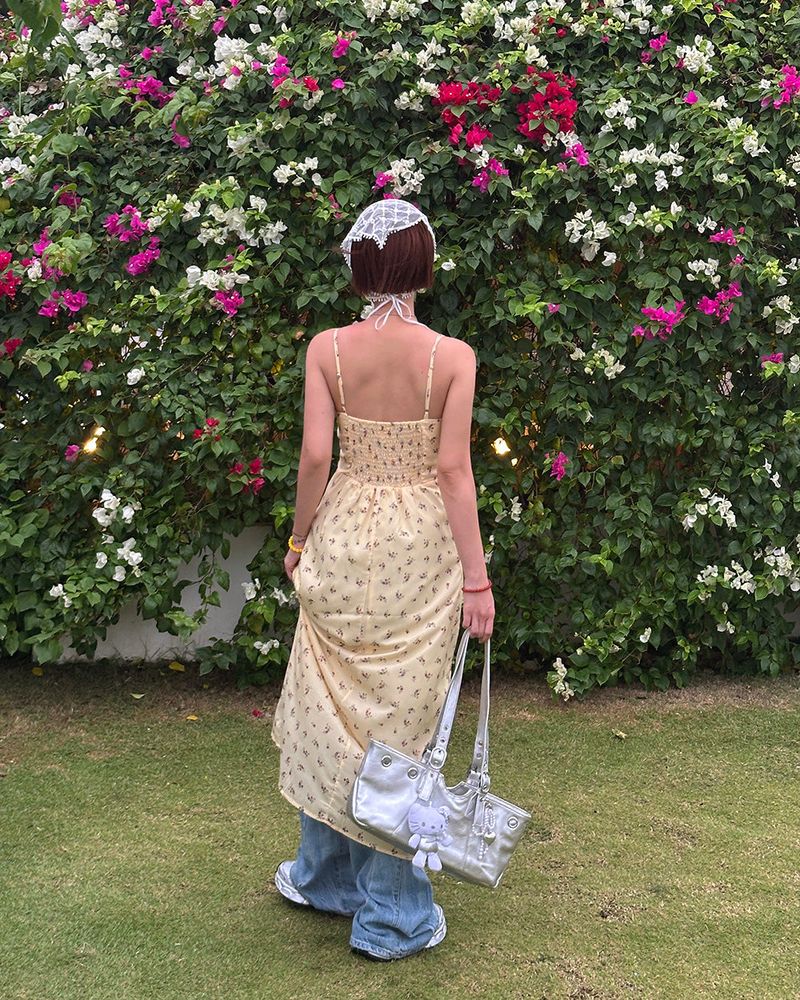 Lemon Flower Maxi Bustier Long Dress