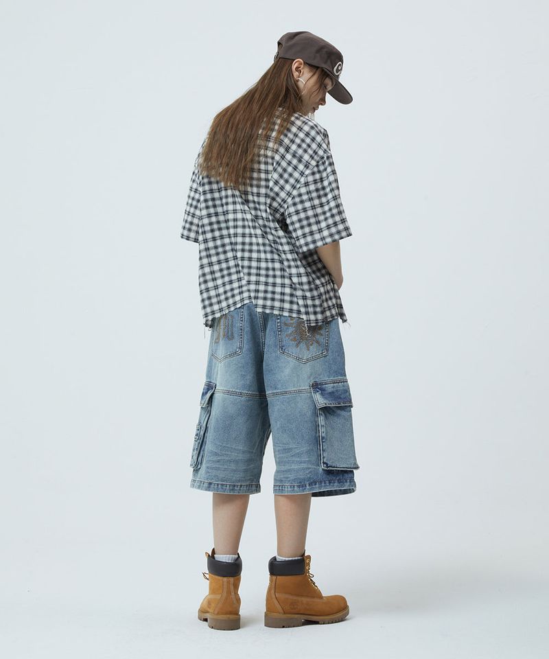 CHECK APPLIQUE HALF SHIRT