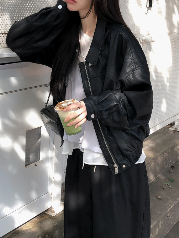 EW Collar Crop Leather Blouson (2color)