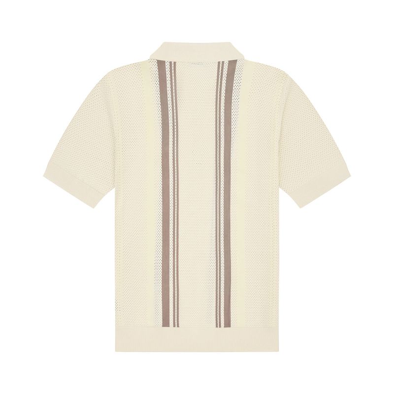 DVRK PRIVÉ STRIPED PATTERN POINTELLE KNITTED POLO - CREAM