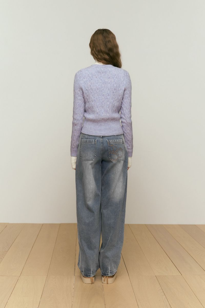SMALL CHERRY CABLE KNIT CARDIGAN [LAVENDER]